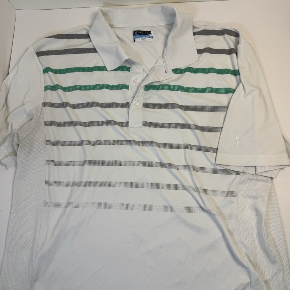 PGA Tour Airflux Mens XXL Polo Shirt White Striped Short Sleeve Golf Top